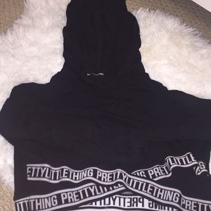 long sleeve “pretty little thing” hooded crop top